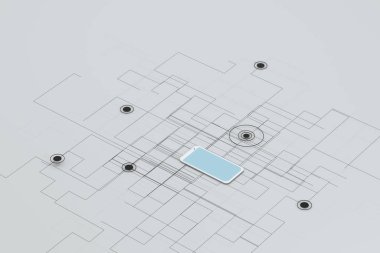 Beyaz arka planlı cep telefonu, akıllı cep telefonu, 3D, görüntüleme.