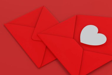 İçinde aşk kalbi olan kırmızı paket, bayram temalı, 3D görüntülü.