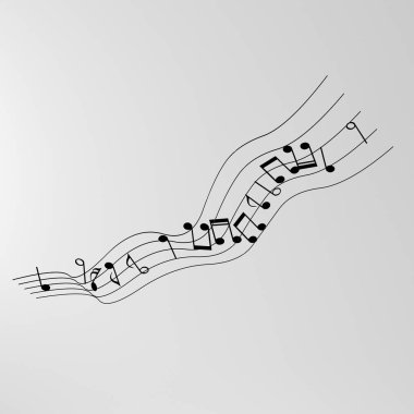 Beyaz arkaplanlı siyah müzik notaları, 3D görüntüleme.