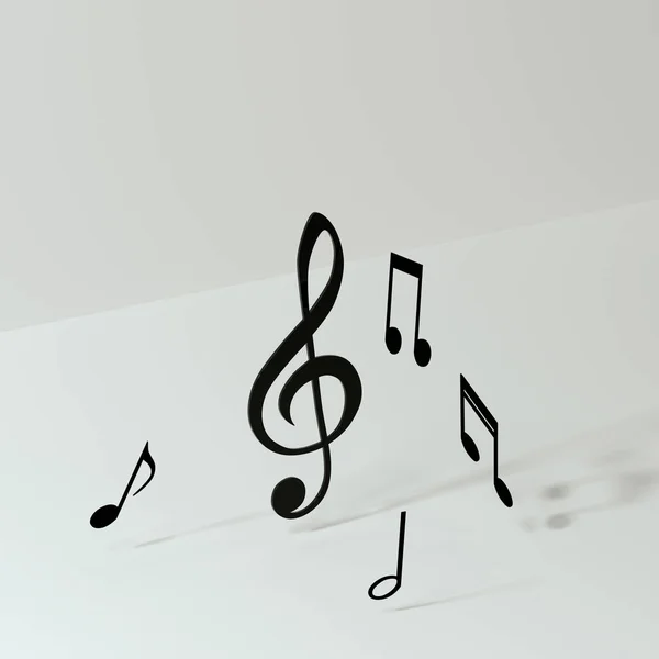 Notas de música preta com fundo branco, renderização 3d . — Fotografia de Stock