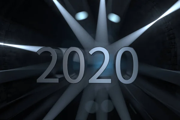 2020 nieuwjaar met industriële tunnelachtergrond, 3d rendering. — Stockfoto