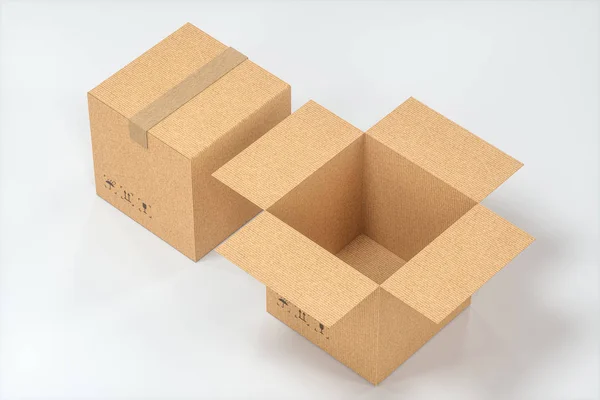 Die Kartons werden vor weißem Hintergrund gestapelt, 3D-Rendering. — Stockfoto