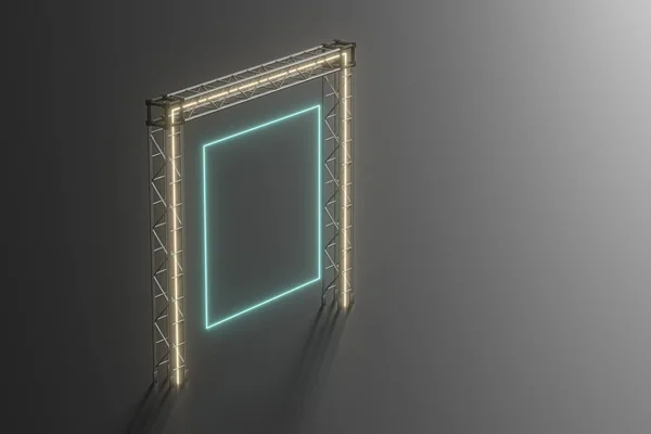 Estrutura de aço e cubos luminosos, renderização 3d . — Fotografia de Stock