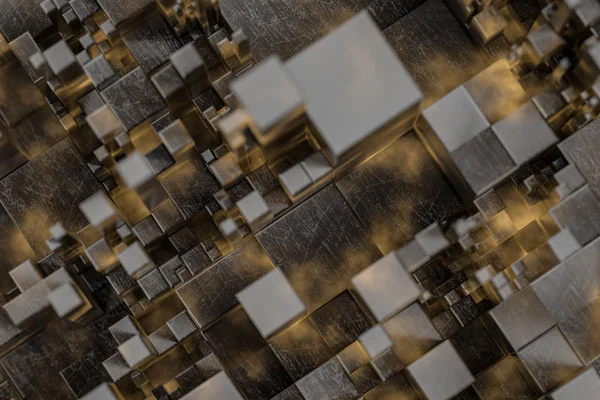 ランダムに分散された立方体、産業背景、 3Dレンダリング. — ストック写真