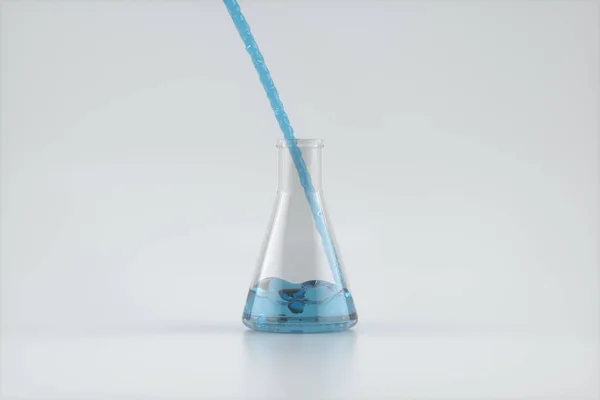 Pouring the chemicals into the flask, 3d rendering. — Stock Photo, Image