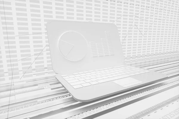 Λευκό φορητό υπολογιστή, γεωμετρία των δεδομένων, 3d απόδοση. — Φωτογραφία Αρχείου