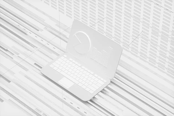 Computer portatile bianco, geometria dei dati, rendering 3d . — Foto Stock