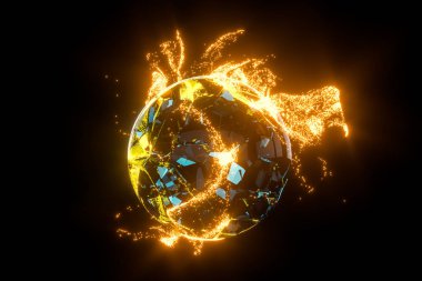 Gezegenin etrafında parlayan parçacıklar, 3D görüntüleme.