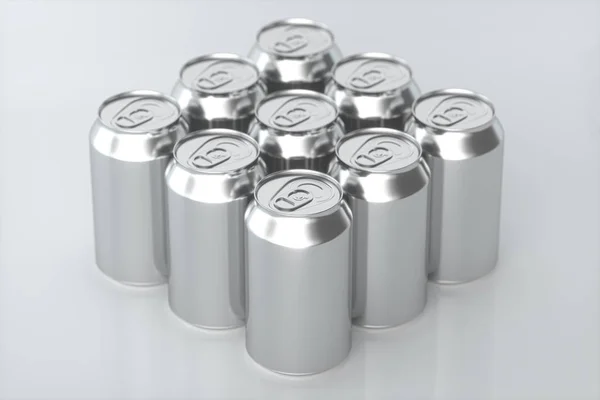 Latas com fundo branco, latas recicláveis, renderização 3d . — Fotografia de Stock