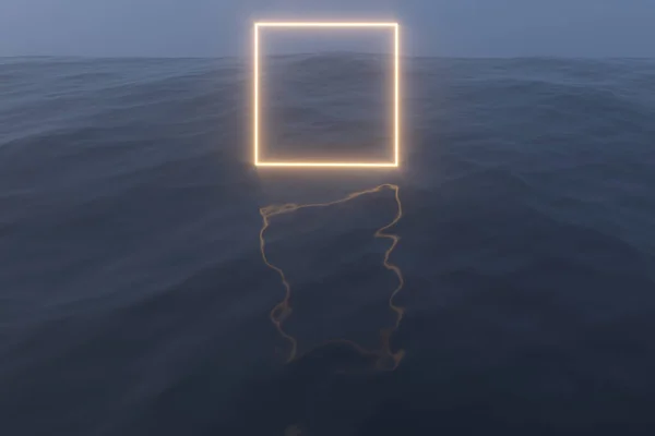 กรอบที่ส่องแสงลอยอยู่บนทะเลสาบในตอนเย็น, 3D . — ภาพถ่ายสต็อก