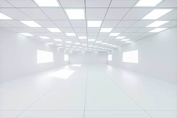 White bright and spacious room, white background, 3d rendering. — Stockfoto