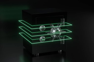 Mekanik kasa, içinde dijital numaralar, üç boyutlu görüntüleme..