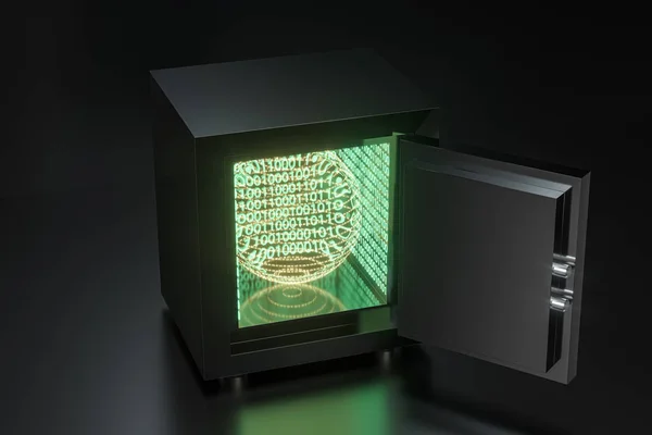 Mechanical safe, with digital numbers inside, 3d rendering.