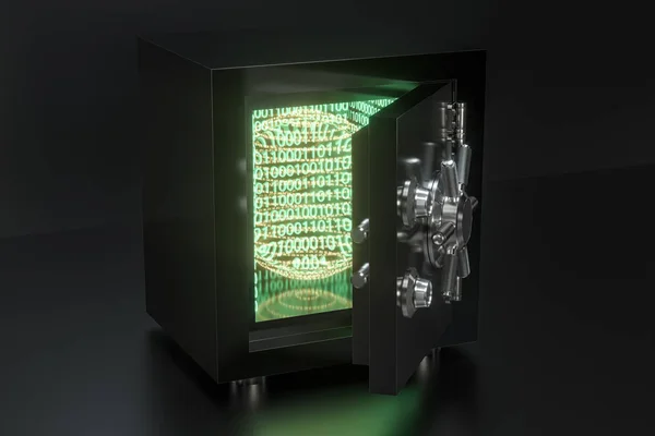 Mechanical safe, with digital numbers inside, 3d rendering.