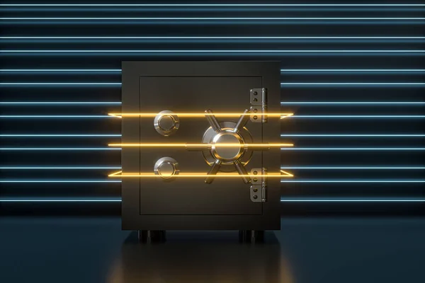 Mechanical safe, with digital numbers inside, 3d rendering.