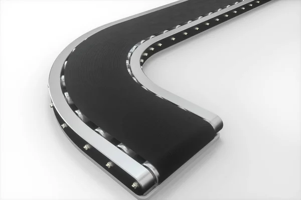 Black moving conveyor belt , black background, 3d rendering. — Stock Photo, Image