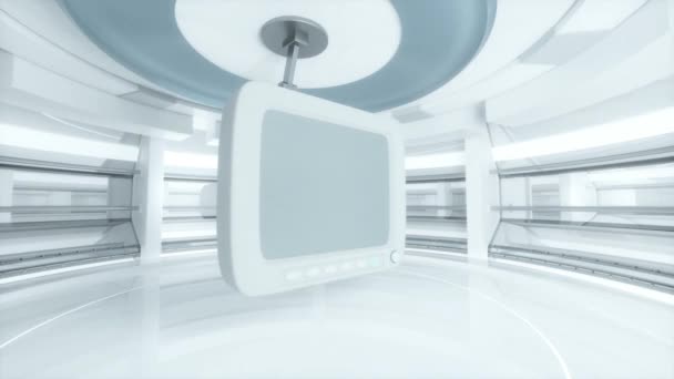 白い背景の白いモニター、空の部屋、 3Dレンダリング. — ストック動画
