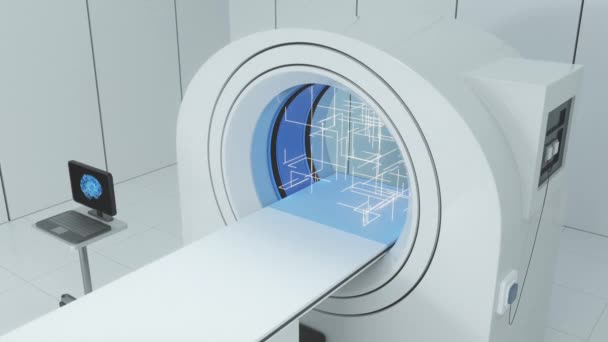 CT máquina com fundo branco, linhas de fluxo, renderização 3d . — Vídeo de Stock