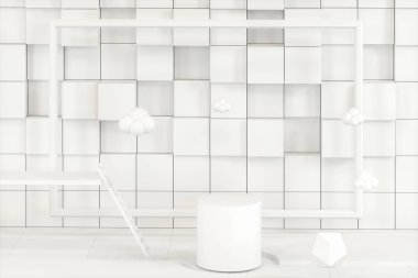 Merkezinde yuvarlak bir podyum olan yaratıcı karikatür odası.,