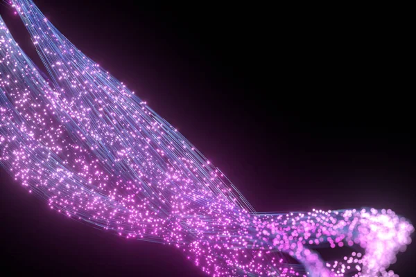 Glowing purple particles and motion lines, 3d rendering. — Stock Photo, Image