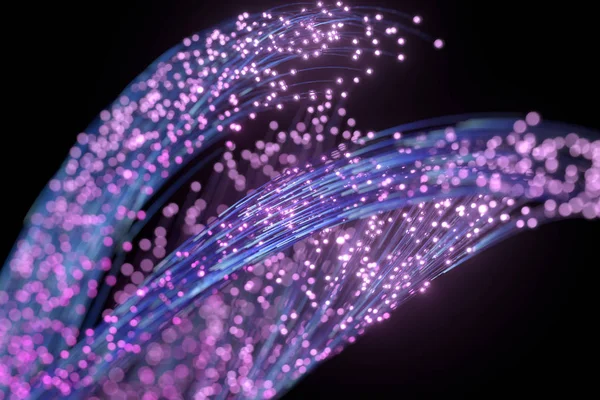 紫色の粒子と動き線、 3Dレンダリング. — ストック写真