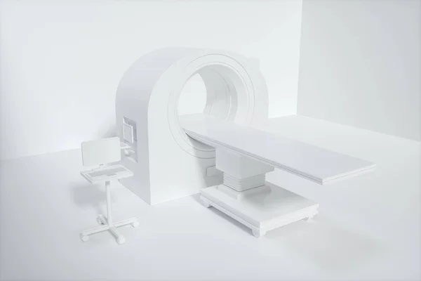 De medische apparatuur Ct machine in de witte lege kamer, 3d rendering. — Stockfoto