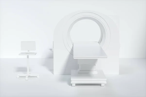 A máquina do CT do equipamento médico no quarto vazio branco, renderização 3d . — Fotografia de Stock