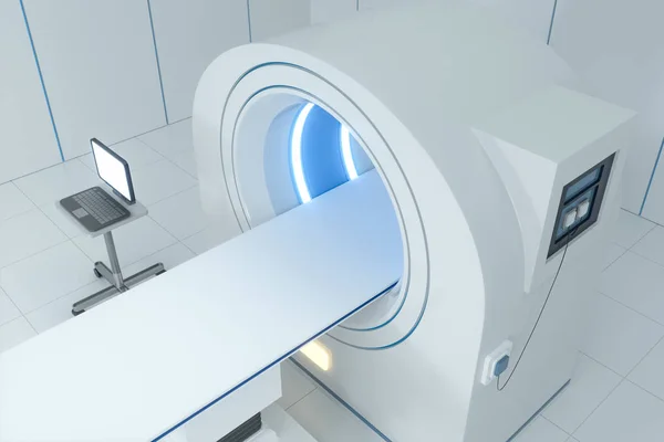 A máquina do CT do equipamento médico no quarto vazio branco, renderização 3d . — Fotografia de Stock