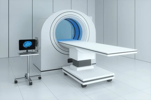 De medische apparatuur Ct machine in de witte lege kamer, 3d rendering. — Stockfoto