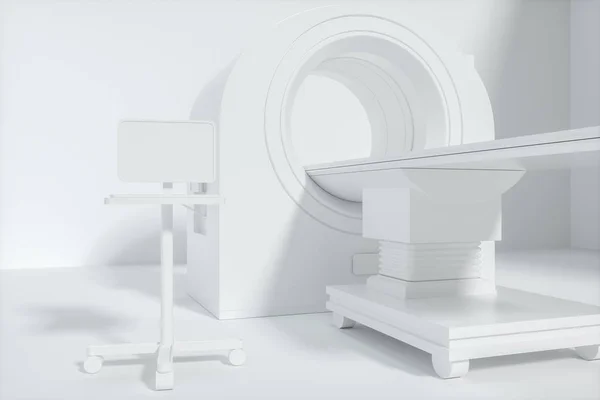 De medische apparatuur Ct machine in de witte lege kamer, 3d rendering. — Stockfoto