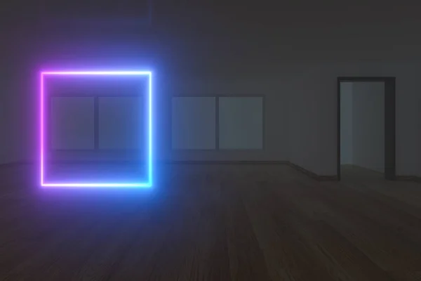 Empty room and neon, dark background ,3d rendering.