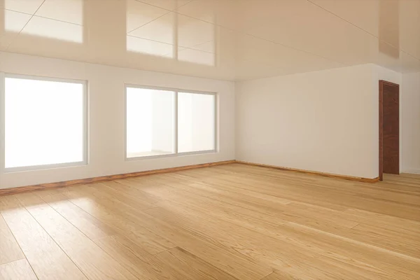 A sala vazia branca com luz solar vinda da janela, renderização 3d . — Fotografia de Stock