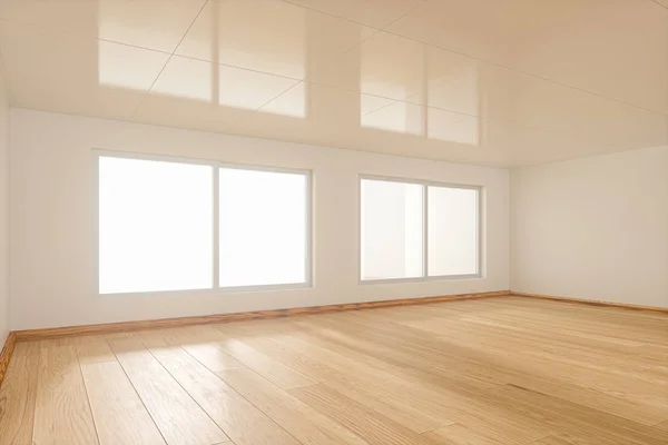 A sala vazia branca com luz solar vinda da janela, renderização 3d . — Fotografia de Stock