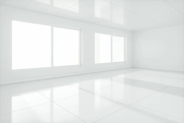 Der weiße, leere Raum mit Sonnenlicht aus dem Fenster, 3D-Rendering. — Stockfoto