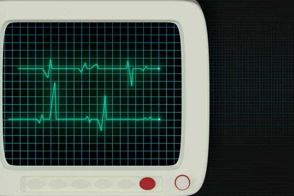 Сяюча цифрова лінія серцебиття, що відображає на моніторі, 3d рендеринг . — стокове фото