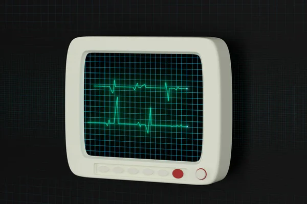 Świecąca cyfrowa linia uderzeń serca odbijająca się na monitorze, renderowanie 3D. — Zdjęcie stockowe