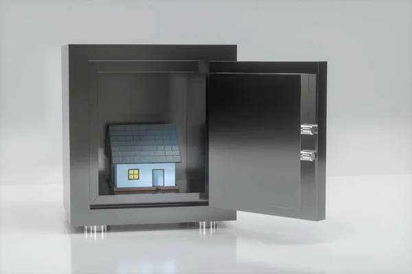 Модель домика в сейфе, 3D рендеринг . — стоковое фото