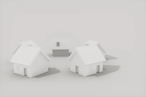 Weißes kleines Hausmodell mit weißem Hintergrund, 3D-Rendering. — Stockfoto