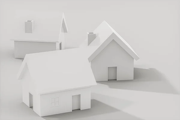 White small house model with white background, 3d rendering.