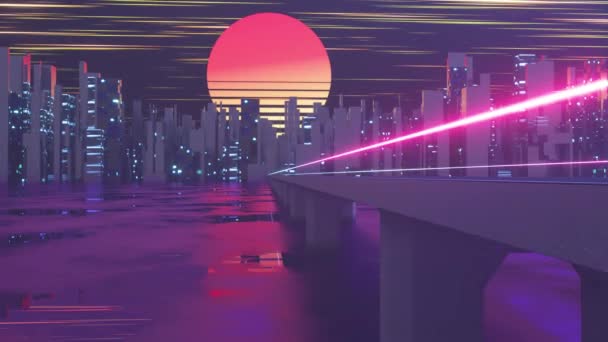 Urban väg och solnedgång himmel, abstrakt befruktning, 3D-rendering. — Stockvideo