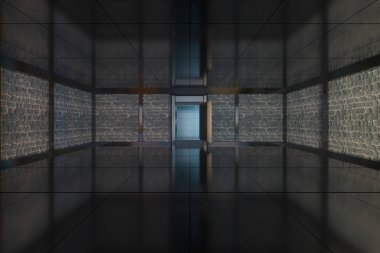 Güvenlik kapısı ve şifreli kilit, soyut kavram, 3D görüntüleme.