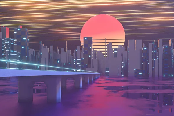 Urban road and sunset sky,abstract conception,3d rendering.