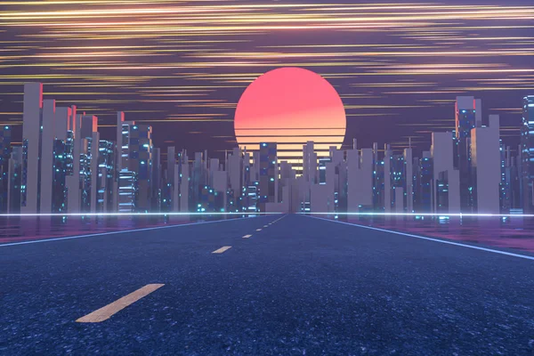 Urban road and sunset sky,abstract conception,3d rendering.