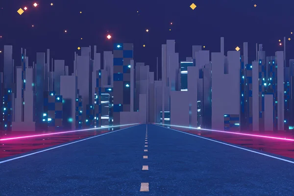 城市道路和星空，抽象概念，3D渲染. — 图库照片