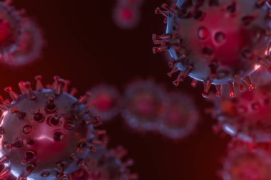 Dağıtılmış korona virüsleri koyu arkaplan, 3 boyutlu görüntüleme