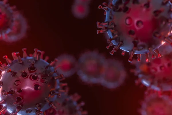 Dispersed corona viruses with dark background, 3d rendering — 스톡 사진