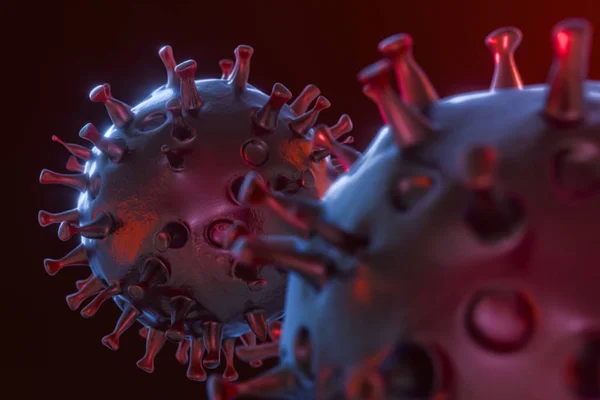 Dispersed corona viruses with dark background, 3d rendering — 스톡 사진