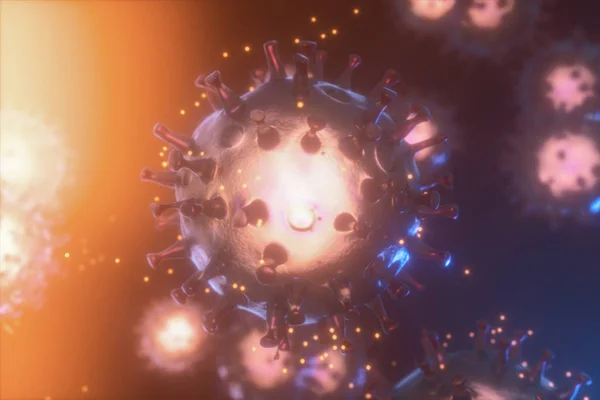 Diszpergált corona vírusok sötét háttérrel, 3D-s kiolvasztás — Stock Fotó