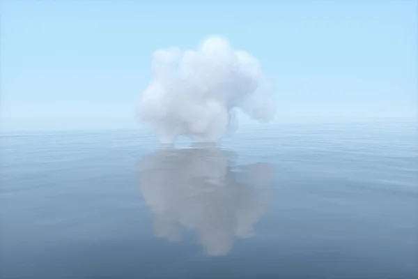 Molnet flyter på sjön, fridfull scen, 3D-rendering. — Stockfoto