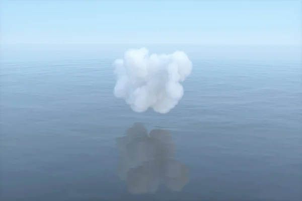 Molnet flyter på sjön, fridfull scen, 3D-rendering. — Stockfoto
